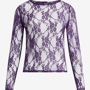 Express Purple Lace Long Sleeve Blouse